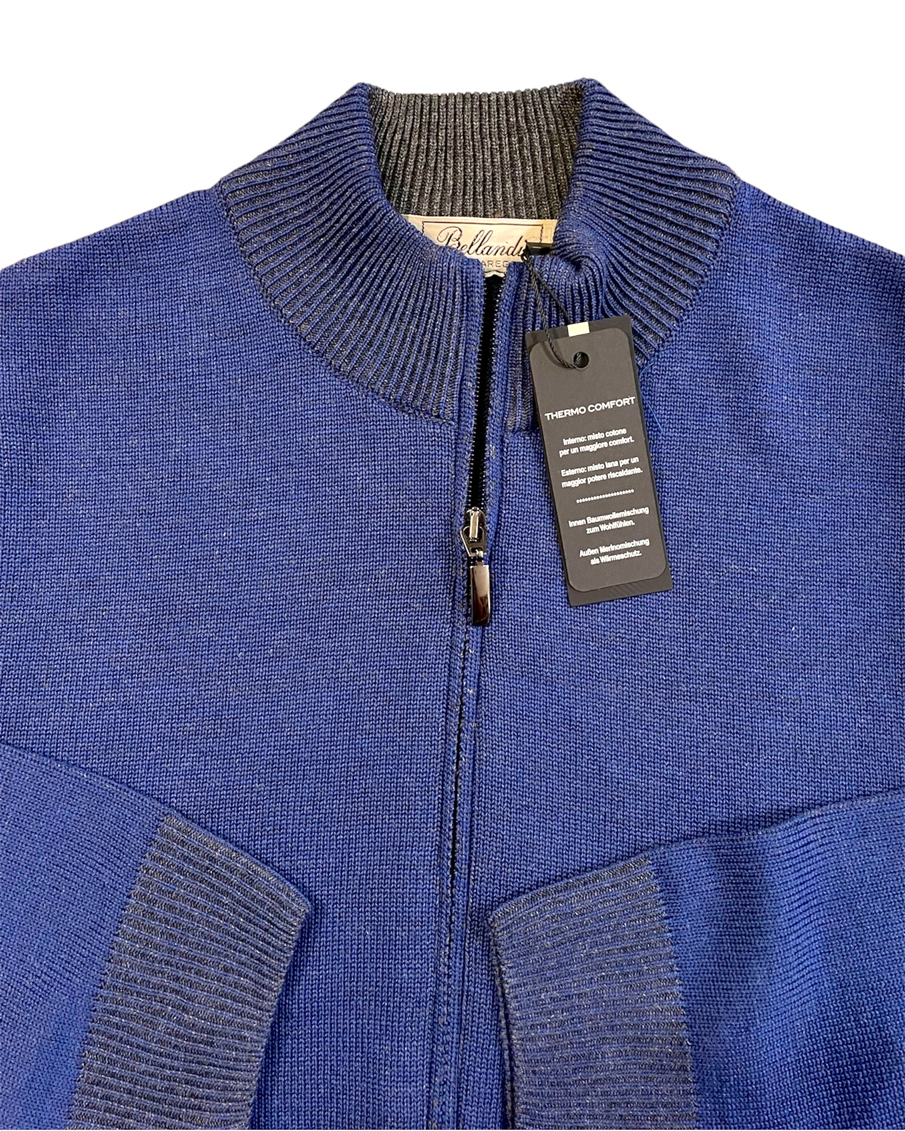 Maglia Uomo full zip in lana e cotone, Made in Italy. Proprietà Thermo-comfort di trattenimento del calore. Realizzato con tessuti di alta qualità, Scopri eleganza e qualità di questo prodotto nella storica maglieria di lusso Bellandi dal 1952, negozio fisico a Viareggio.